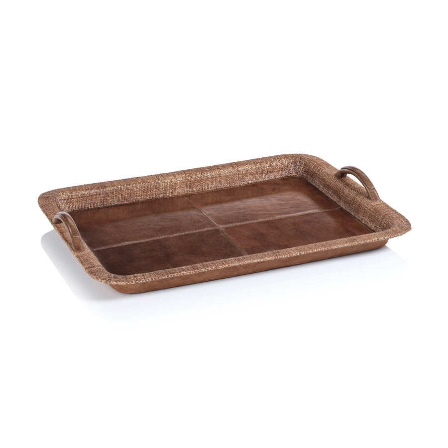 Zodax Rosso Leather & Raffia Serving Tray