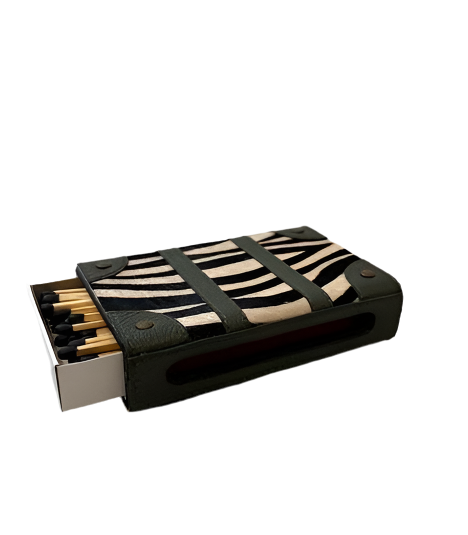 TH Hair on Hide/ Full Grain Leather Matchbox - Zebra/Forest