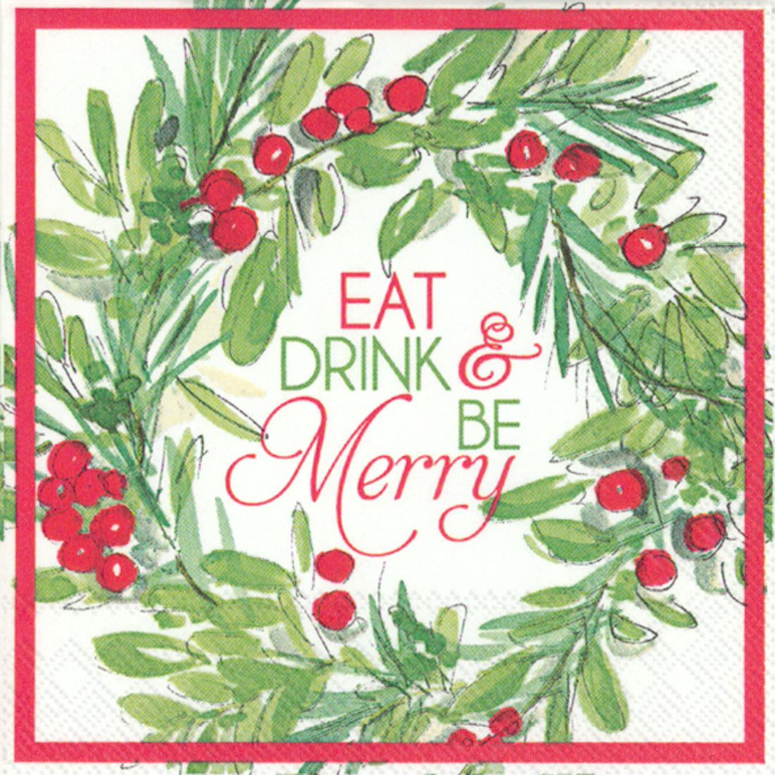 Boston Cocktail Napkin Be Merry Wreath