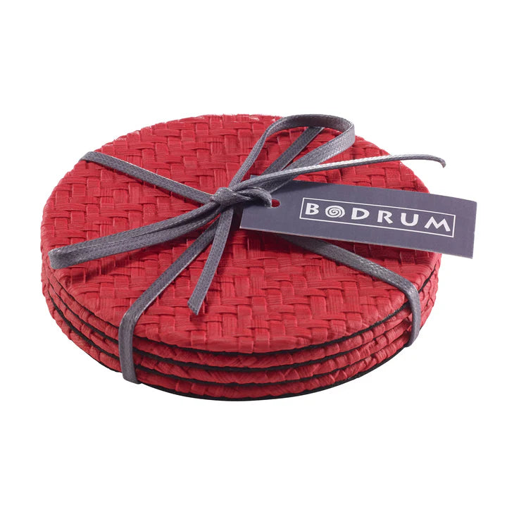 Bodrum Wicker Coaster - Tomato, Set of 4