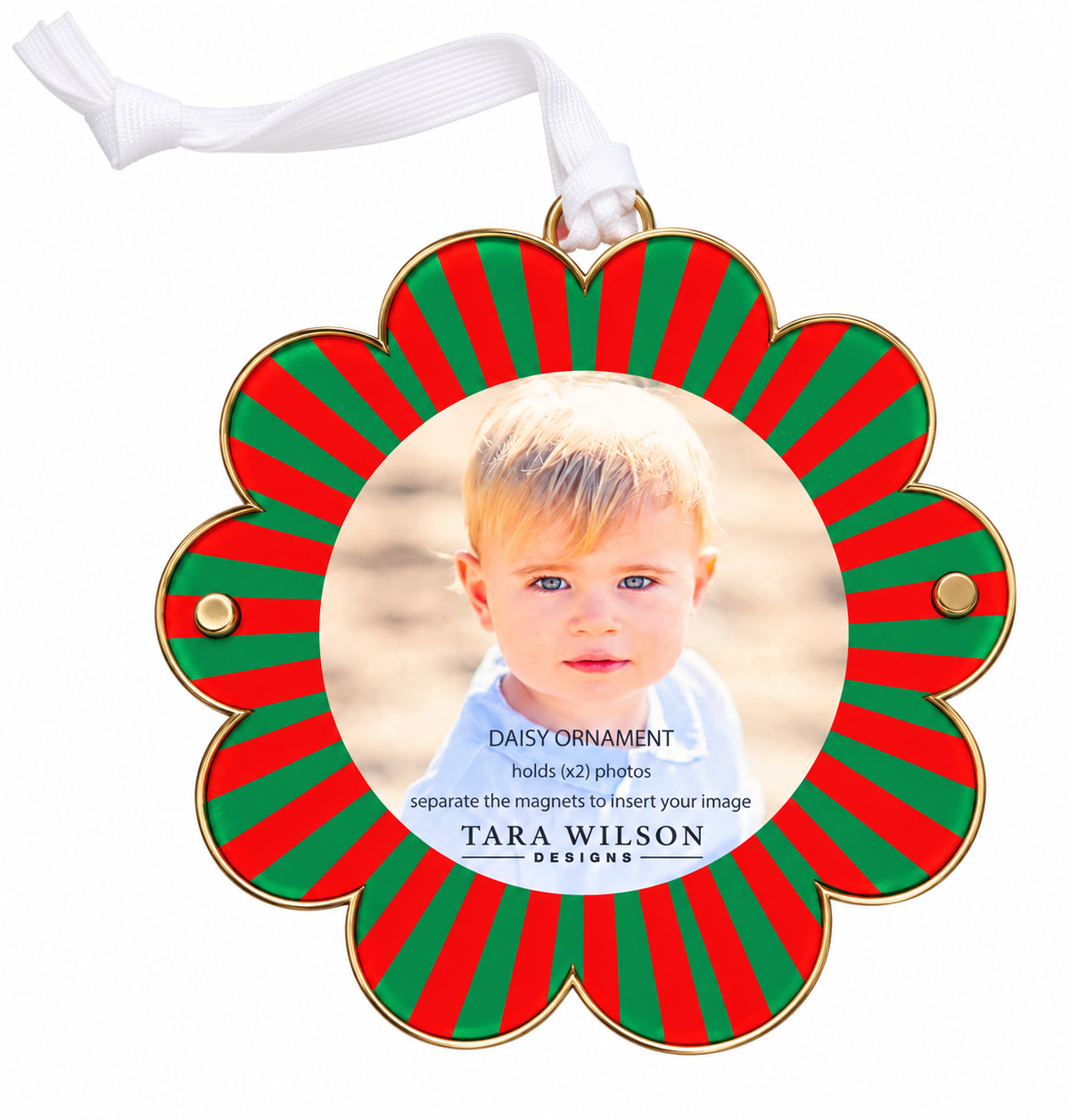 TW Daisy Ornament Green/Red Acrylic