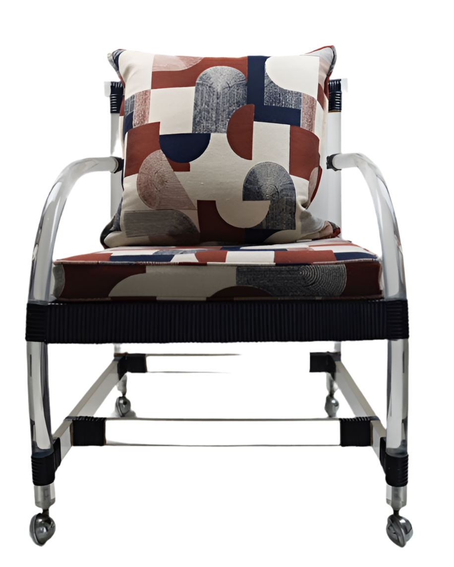 ONE VINTAGE LUCITE CHAIR WITH CUSTOM FABRIC