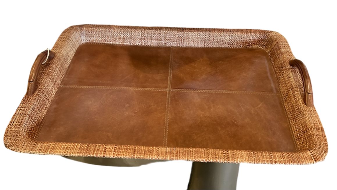 Zodax Rosso Leather & Raffia Serving Tray