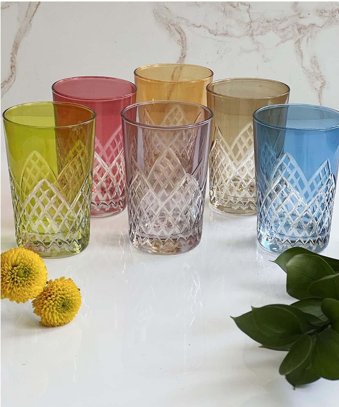 Scents & Feel Pyramid Colored Tea Glasses S/6