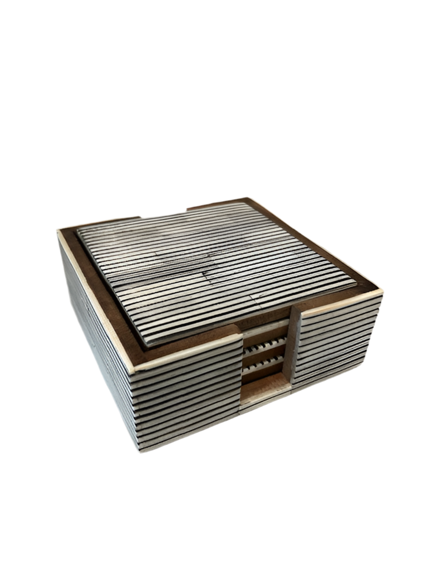 A Sanoma Bone Coaster Blk Pin Stripe S/4