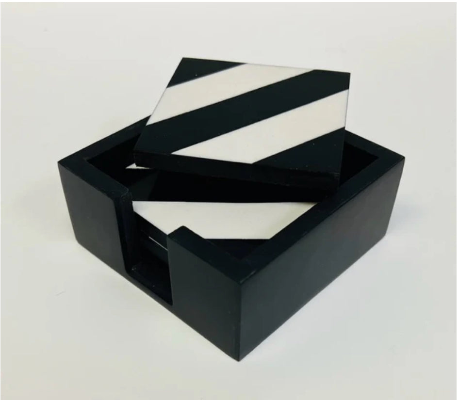 A Sanoma Bone Thk Blk Stripe Coaster