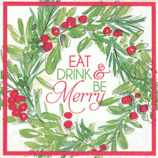 Boston Cocktail Napkin Be Merry Wreath
