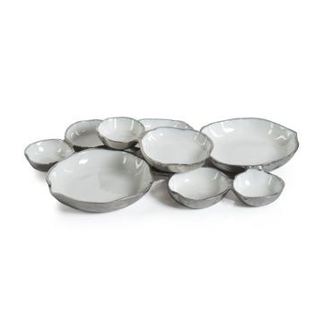 Zodax Cluster of 9 Serving Bowl Wh/Nickel