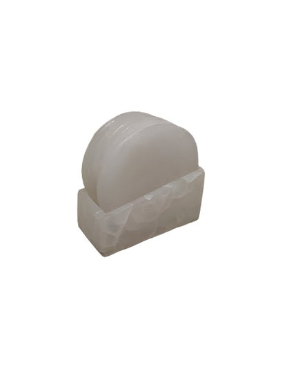 Mundo White Round  Marble Coaster Set