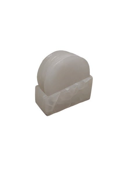 Mundo White Round  Marble Coaster Set