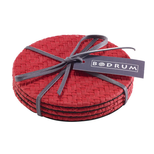 Bodrum Wicker Coaster - Tomato, Set of 4