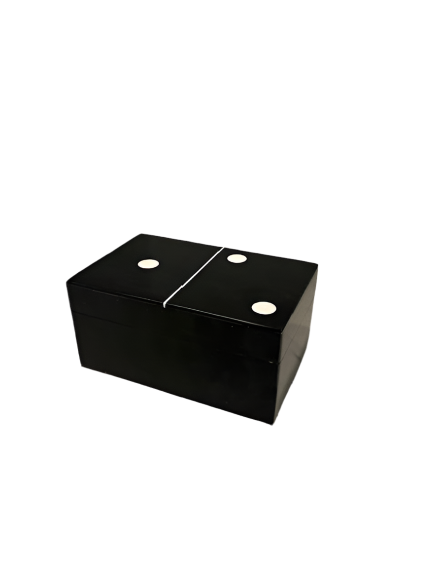 A Sanoma Bone Horn Domino in Black Box