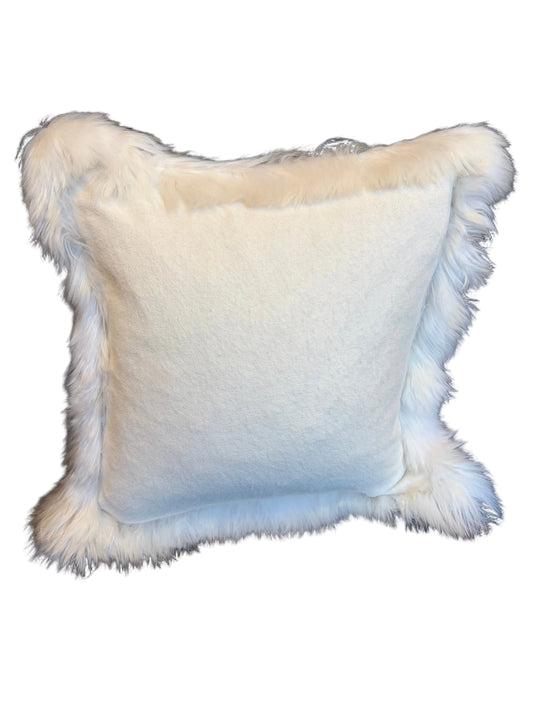 Fibre Alpaca Woven Suri Border Cushion White