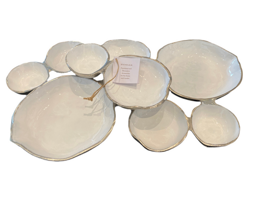 Zodax Cluster of 9 Serving Bowl Wh/Nickel
