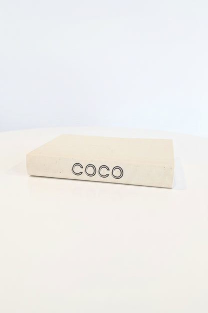 E Law Custom Lettering on Cream Books - Coco