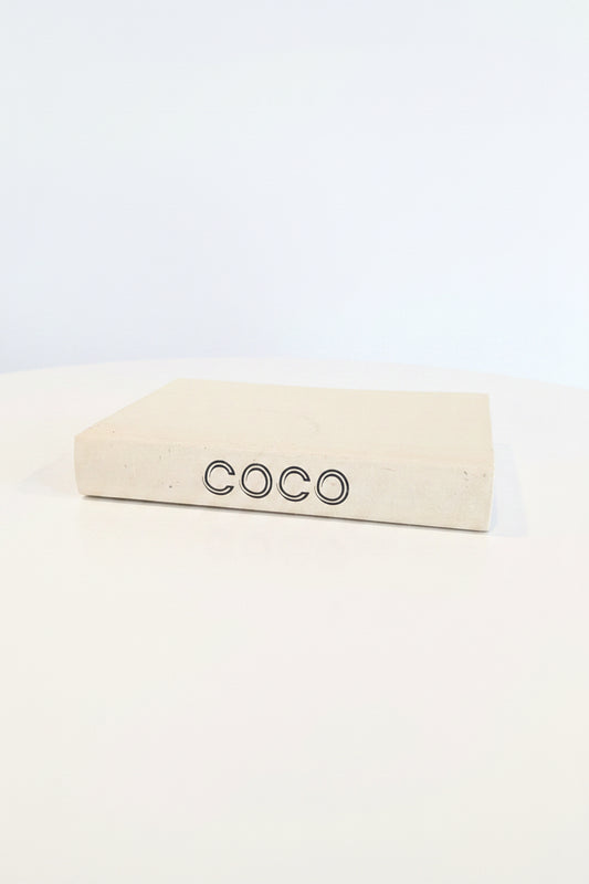 E Law Custom Lettering on Cream Books - Coco