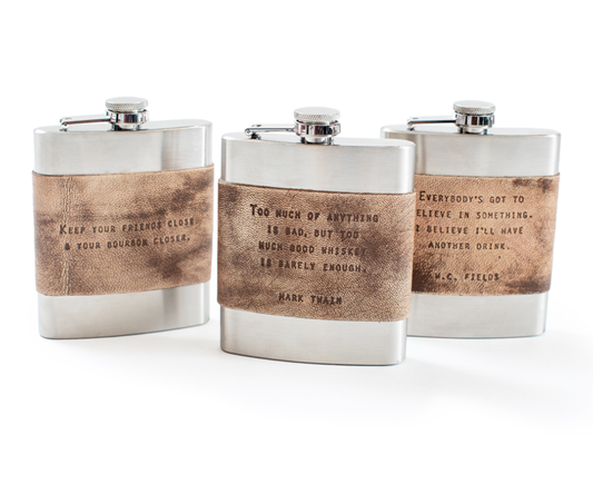Sugarboo Brown Leather Quote Flasks
