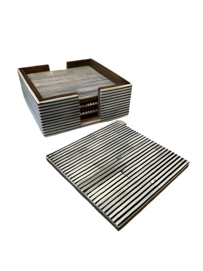 A Sanoma Bone Coaster Blk Pin Stripe S/4