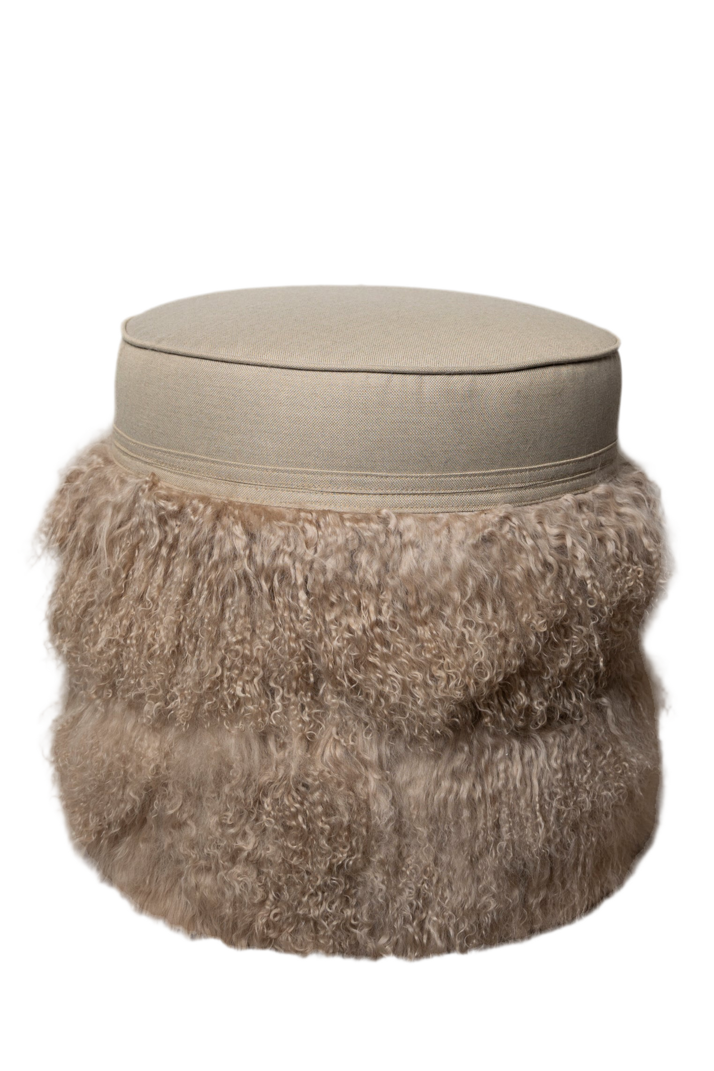 V Cecil 16” Round Ottoman Taupe Fur