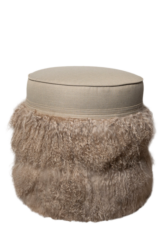 V Cecil 16” Round Ottoman Taupe Fur