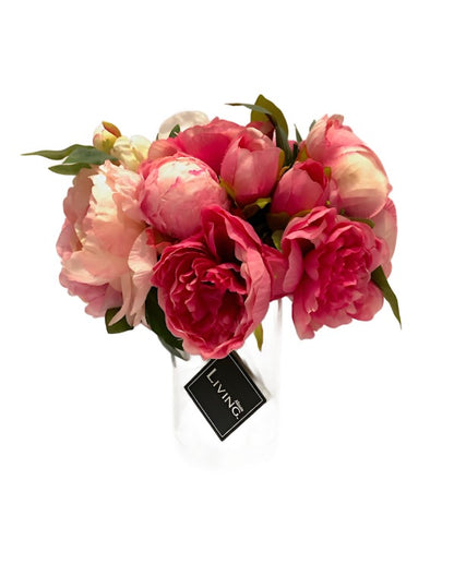 Peony Floral in Glass Vase
