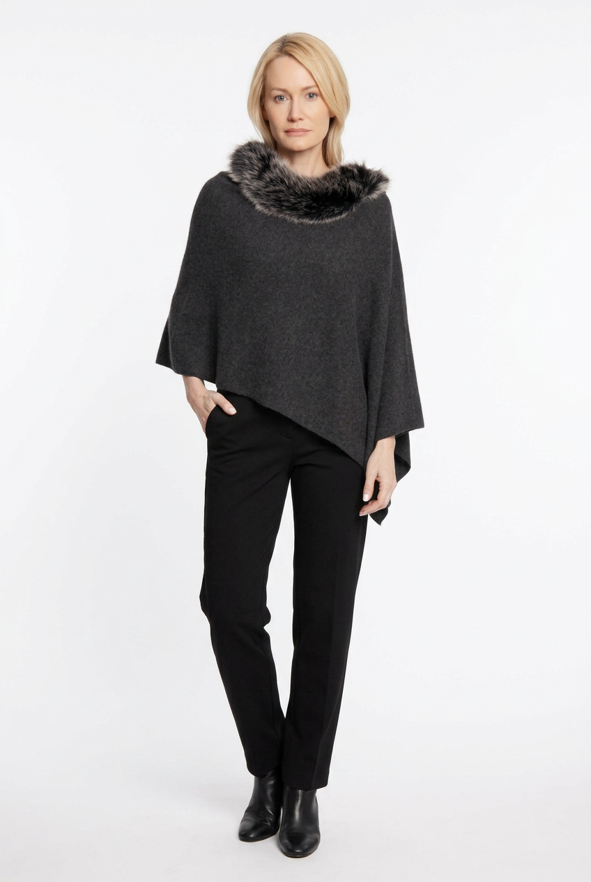 Alashan 100% Cashmere Fox Trim Topper/Charcoal