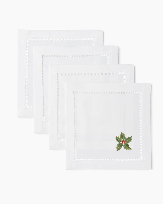 Holly Gold Cocktail Napkins, S/4