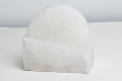 Mundo White Round  Marble Coaster Set