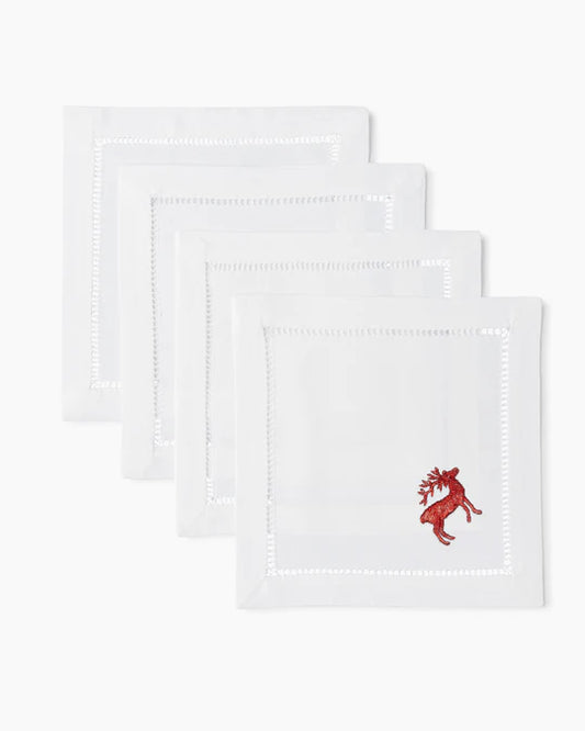 Reindeer Red Cocktail Napkins, S/4